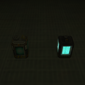 Regular battery next to one with fullbright texture, in the dim lit area